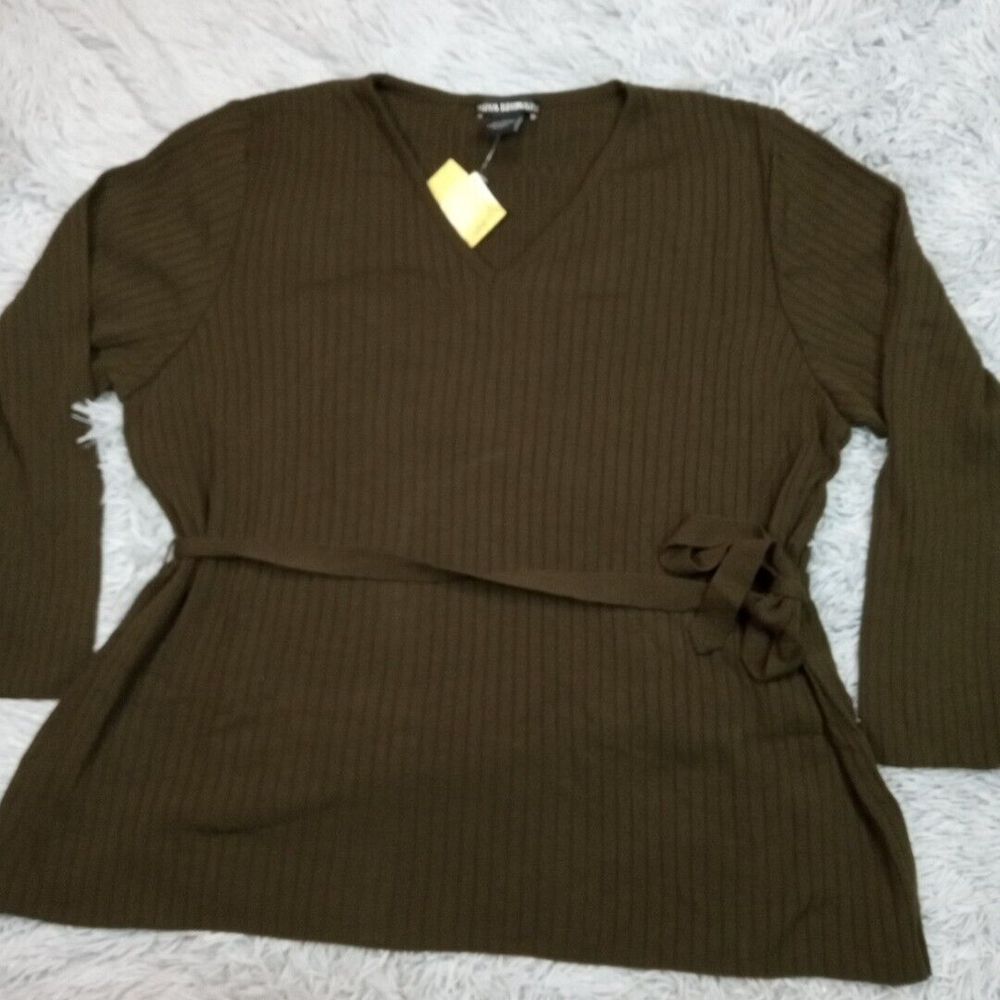 Nina Leonard Shirt Womens 3X Green Ribbed Soft Stretch Cottage Core New